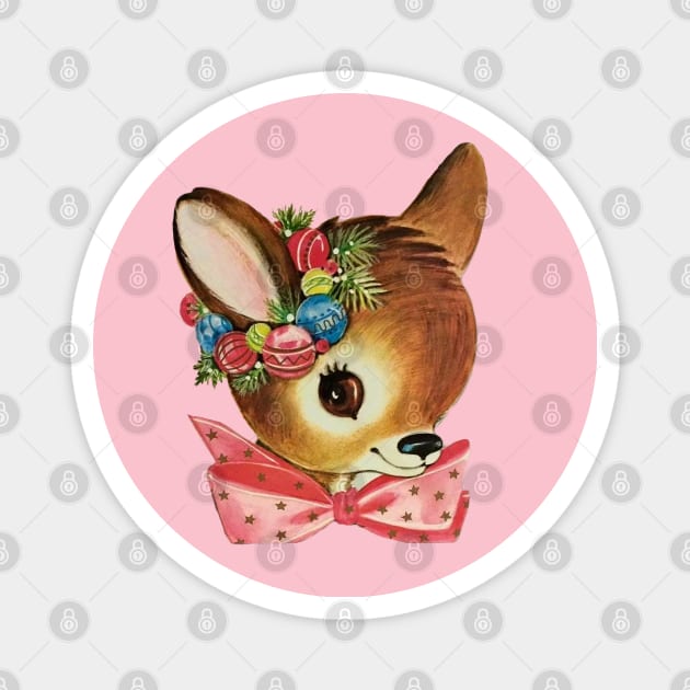 Cute Vintage Reindeer Head with Bow Magnet by PUFFYP